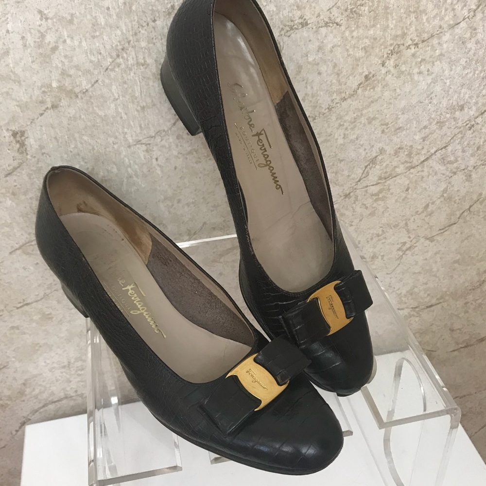 Salvatore Ferragamo Brown leather Croc